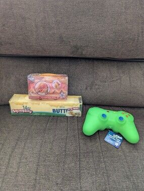14 Oz Squishy Butter, Hot Dog And Green Remote Control.